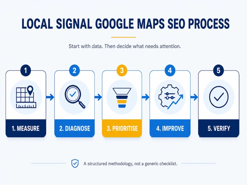 Google Maps SEO process: measure, diagnose, prioritise, improve and verify